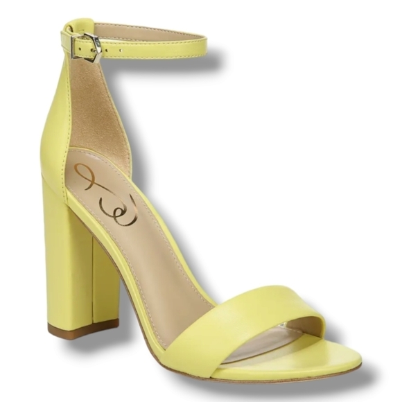 New Sam Edelman Leather Yaro Ankle Strap Heel in Butter Yellow $120 - Picture 1 of 9